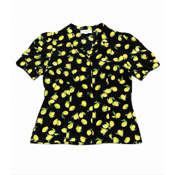 Michael Kors Collection Tops - Michael Kors Collection Sz 10 Lemon Print Button Blouse Silk Italian Euro Summer